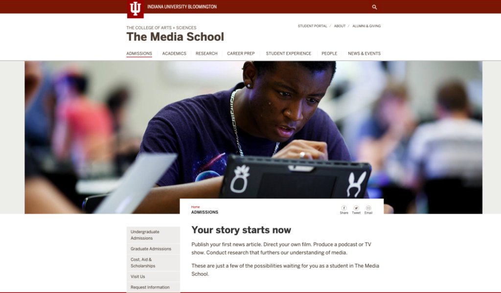 admissions landing for the media school